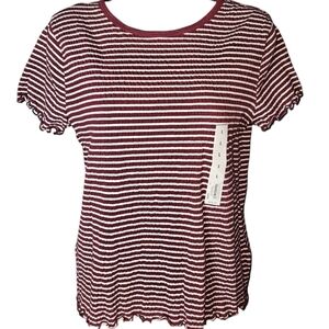 NWT SO Burgundy Horizontal Stripe Short Sleeve Pucker Knit Top